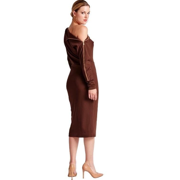 Josefa Asymmetric Dress - Long sleeve convertible midi dress - BTK COLLECTIONS