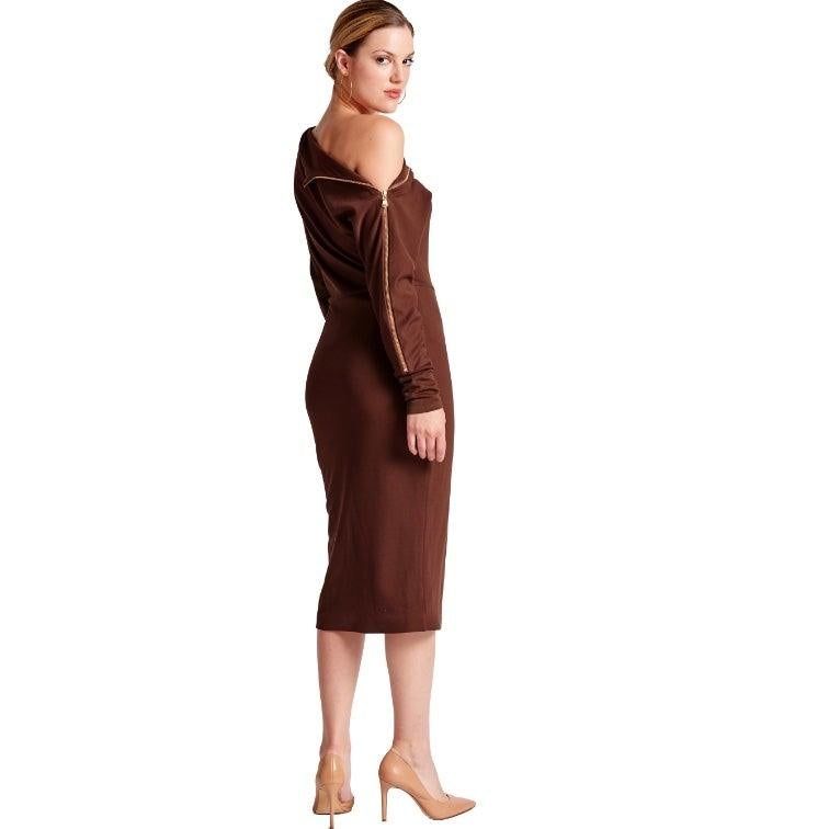 Josefa Asymmetric Dress - Long sleeve convertible midi dress - BTK COLLECTION