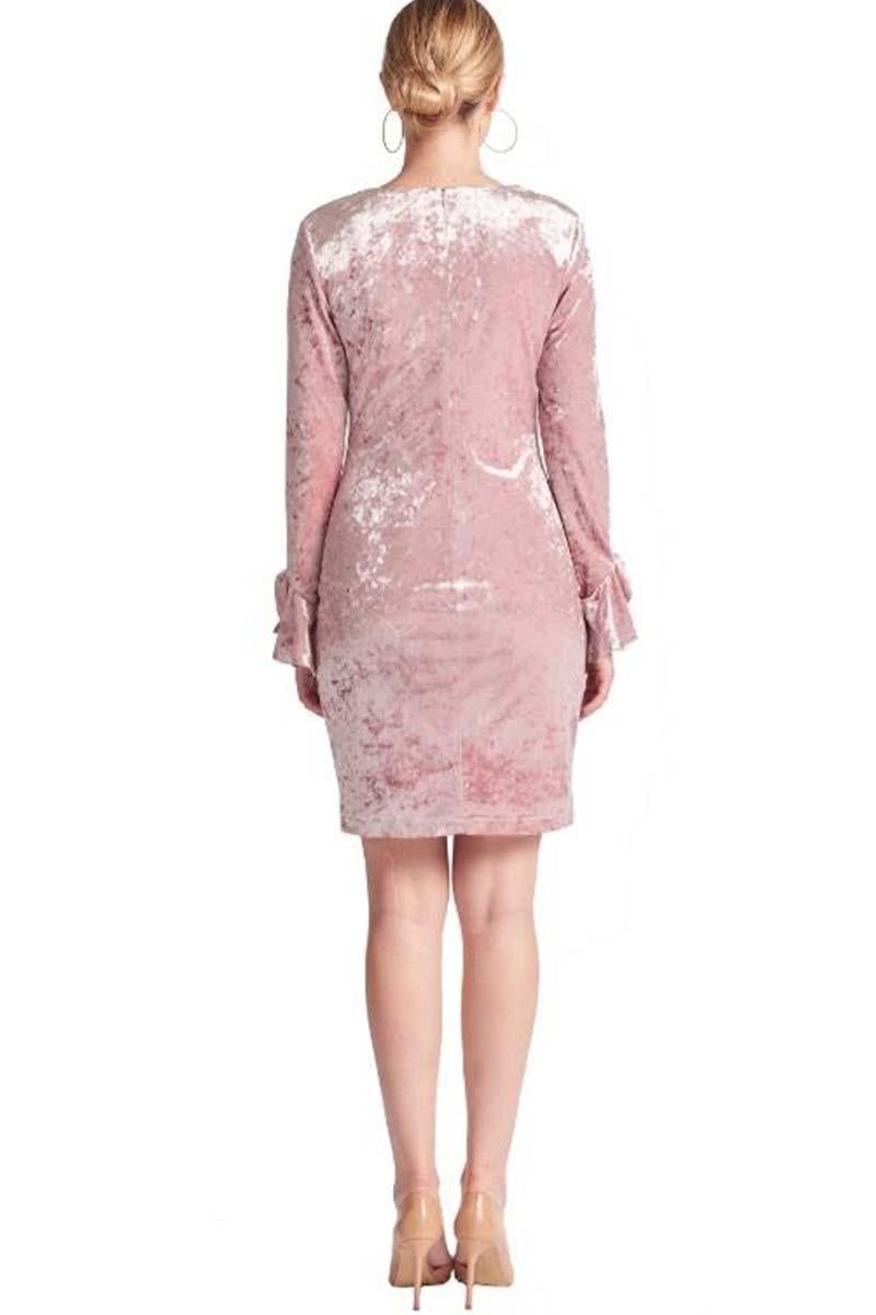 Kara Dress - Long sleeve crushed velvet v - neck dress - BTK COLLECTIONS