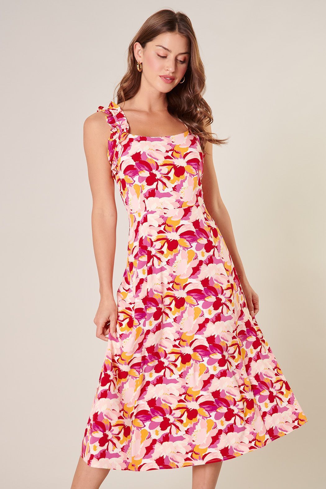 Kimbra Floral Ruffled Midi Dress - BTK COLLECTIONS