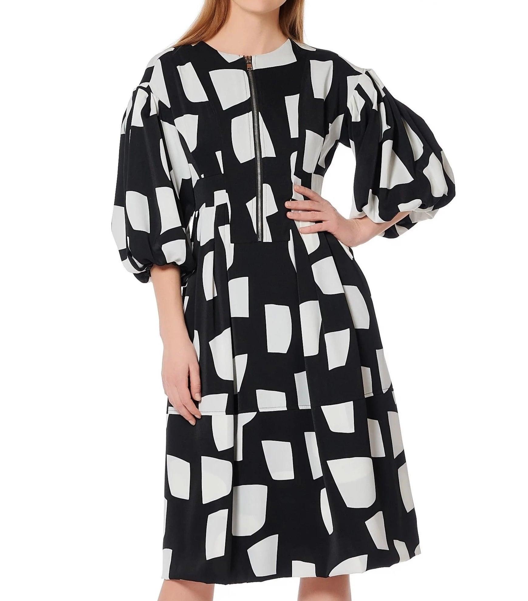 Lantern Half-Sleeved Round Neck Dress - BTK COLLECTIONS