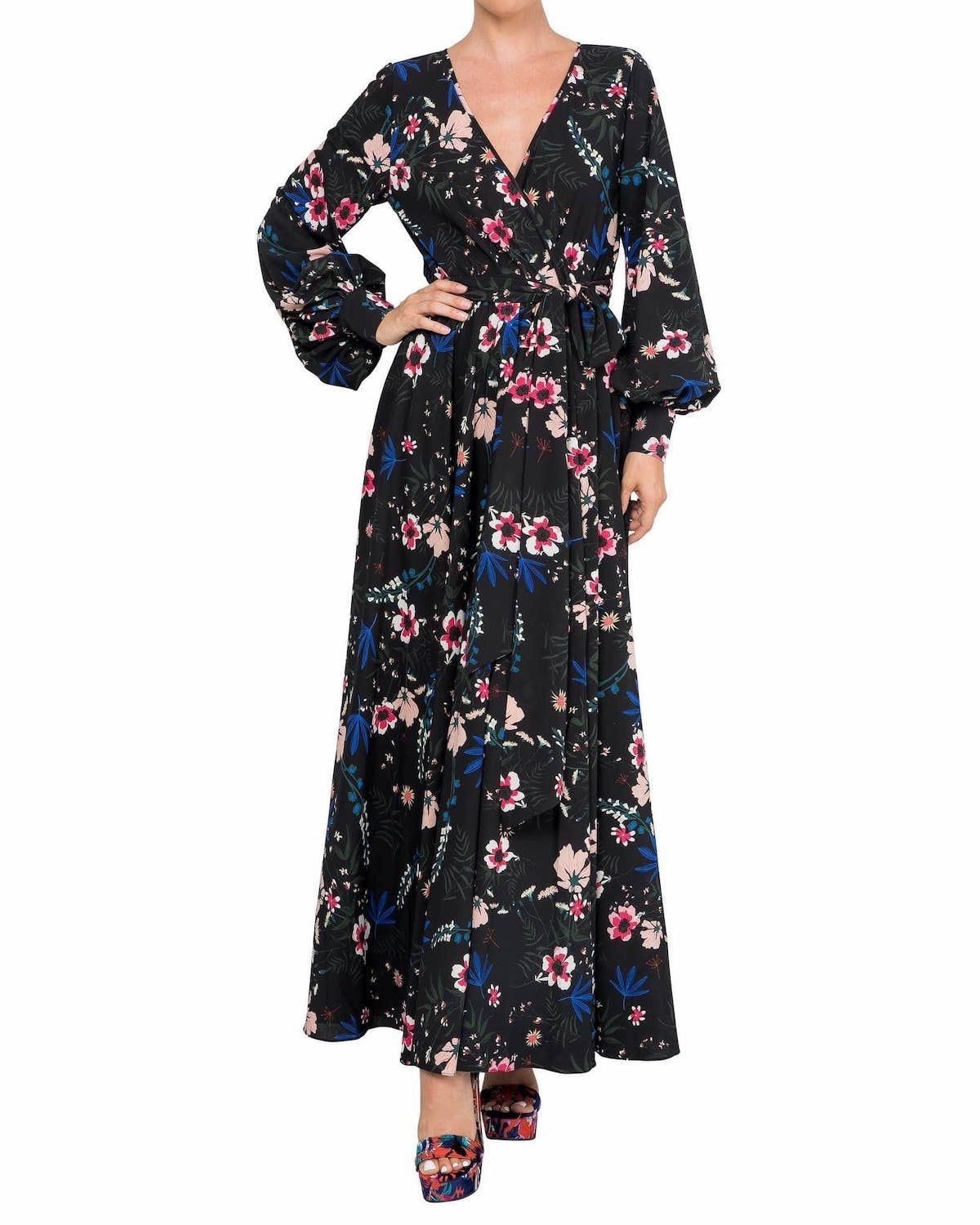 LilyPad Maxi Dress - Wildflower Black Red - BTK COLLECTIONS