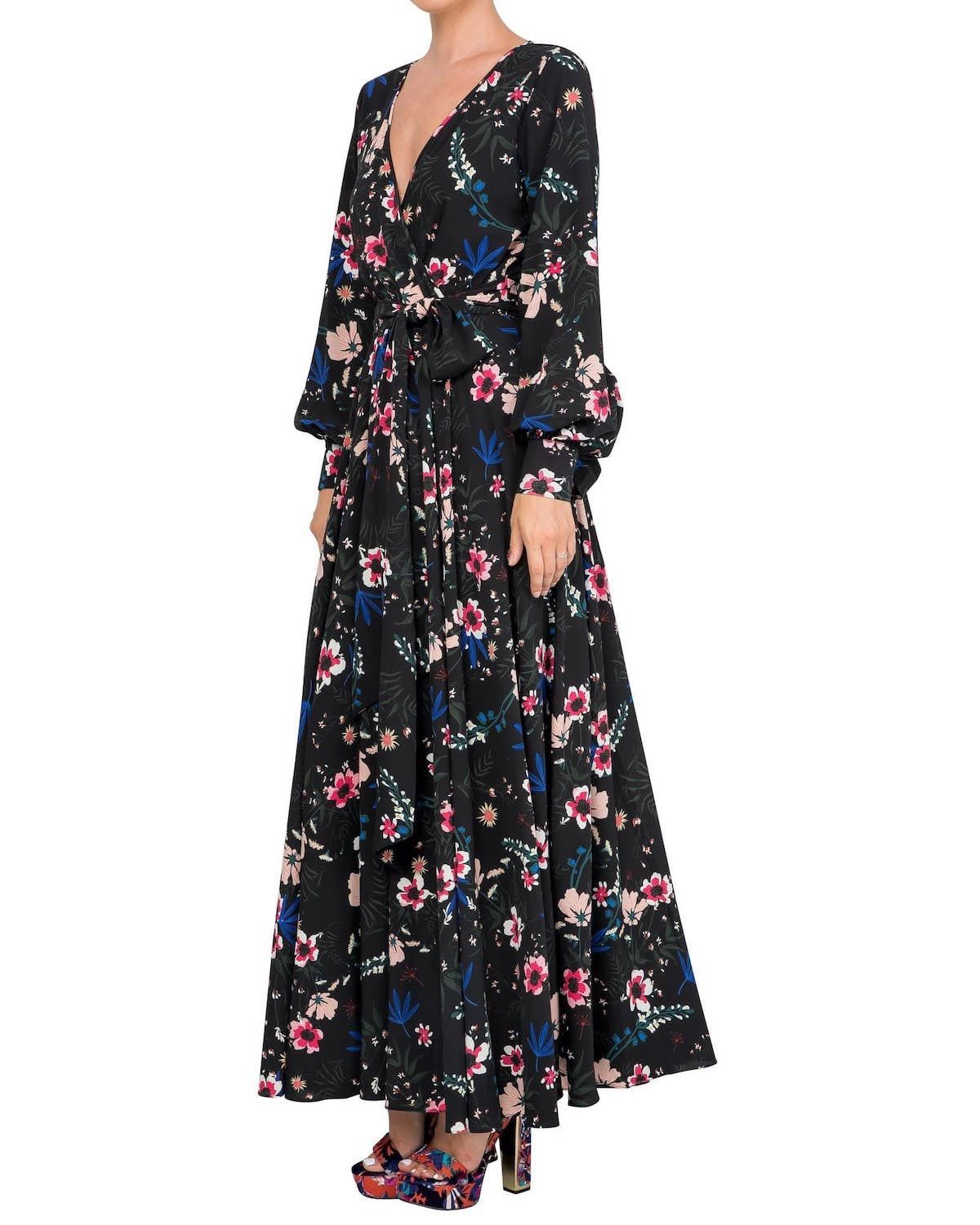 LilyPad Maxi Dress - Wildflower Black Red - BTK COLLECTIONS