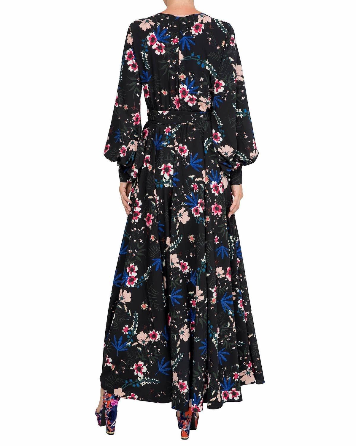 LilyPad Maxi Dress - Wildflower Black Red - BTK COLLECTIONS