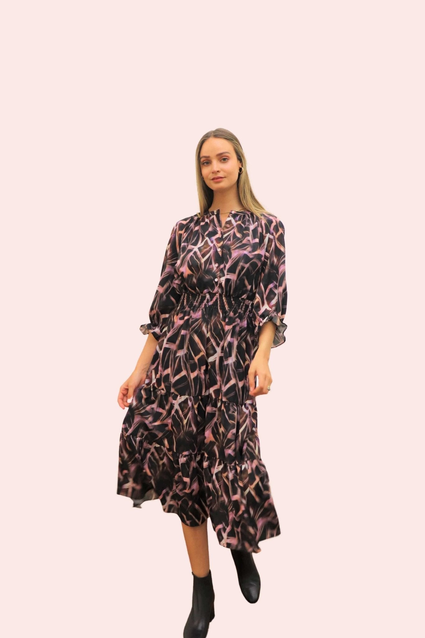 Mauve Quartz Printed Midi Dress - BTK COLLECTIONS