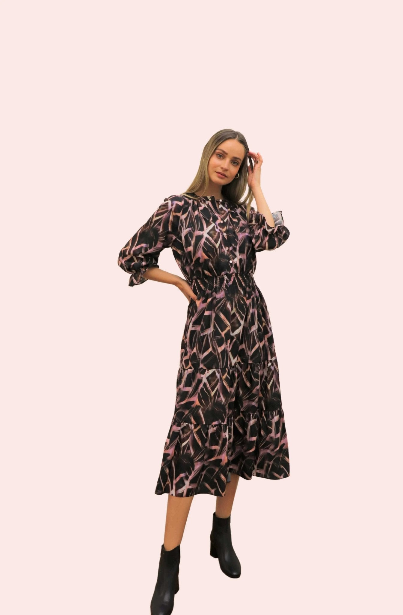 Mauve Quartz Printed Midi Dress - BTK COLLECTIONS