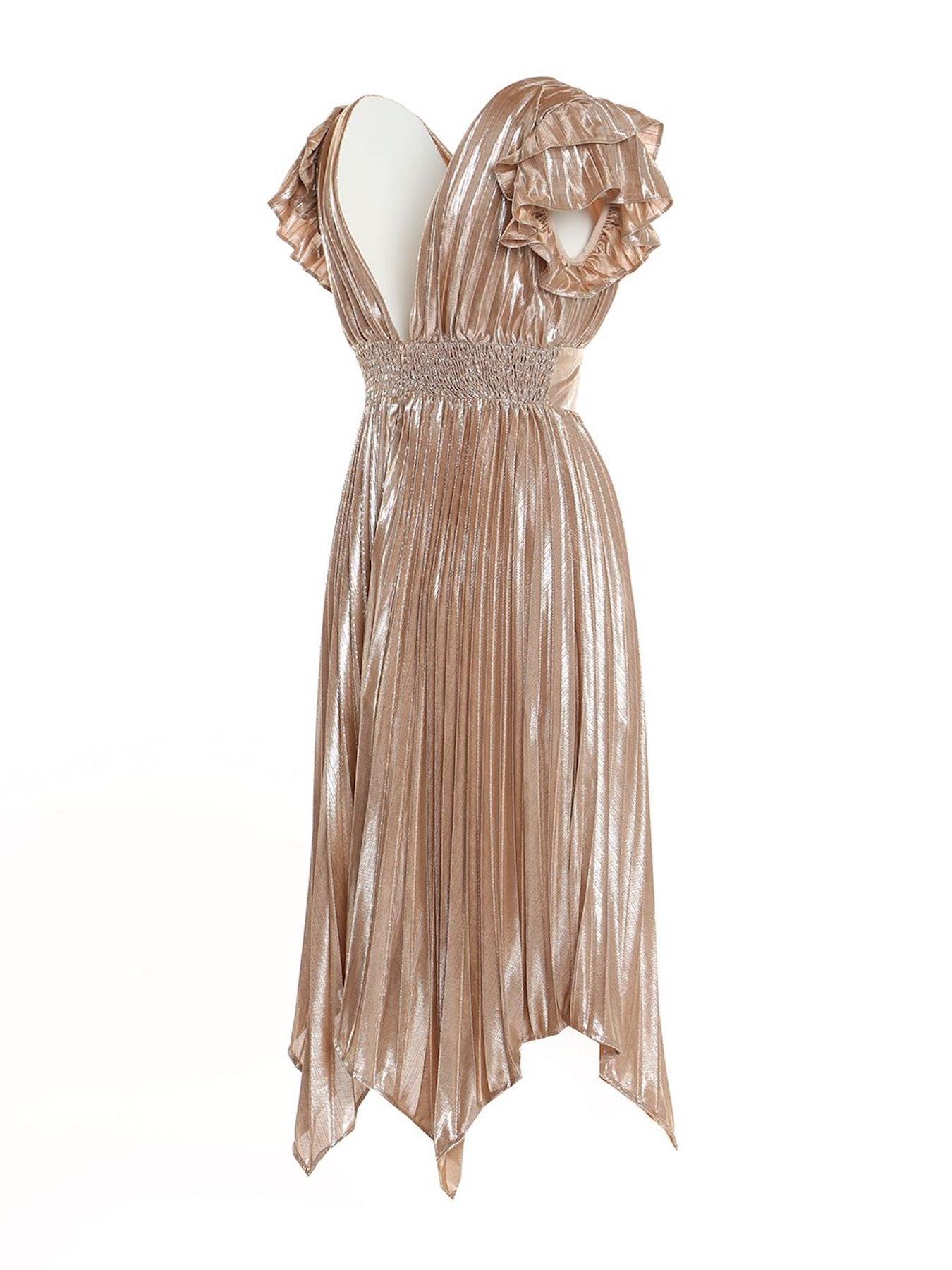 Metallic Pleats Long Dress - BTK COLLECTIONS