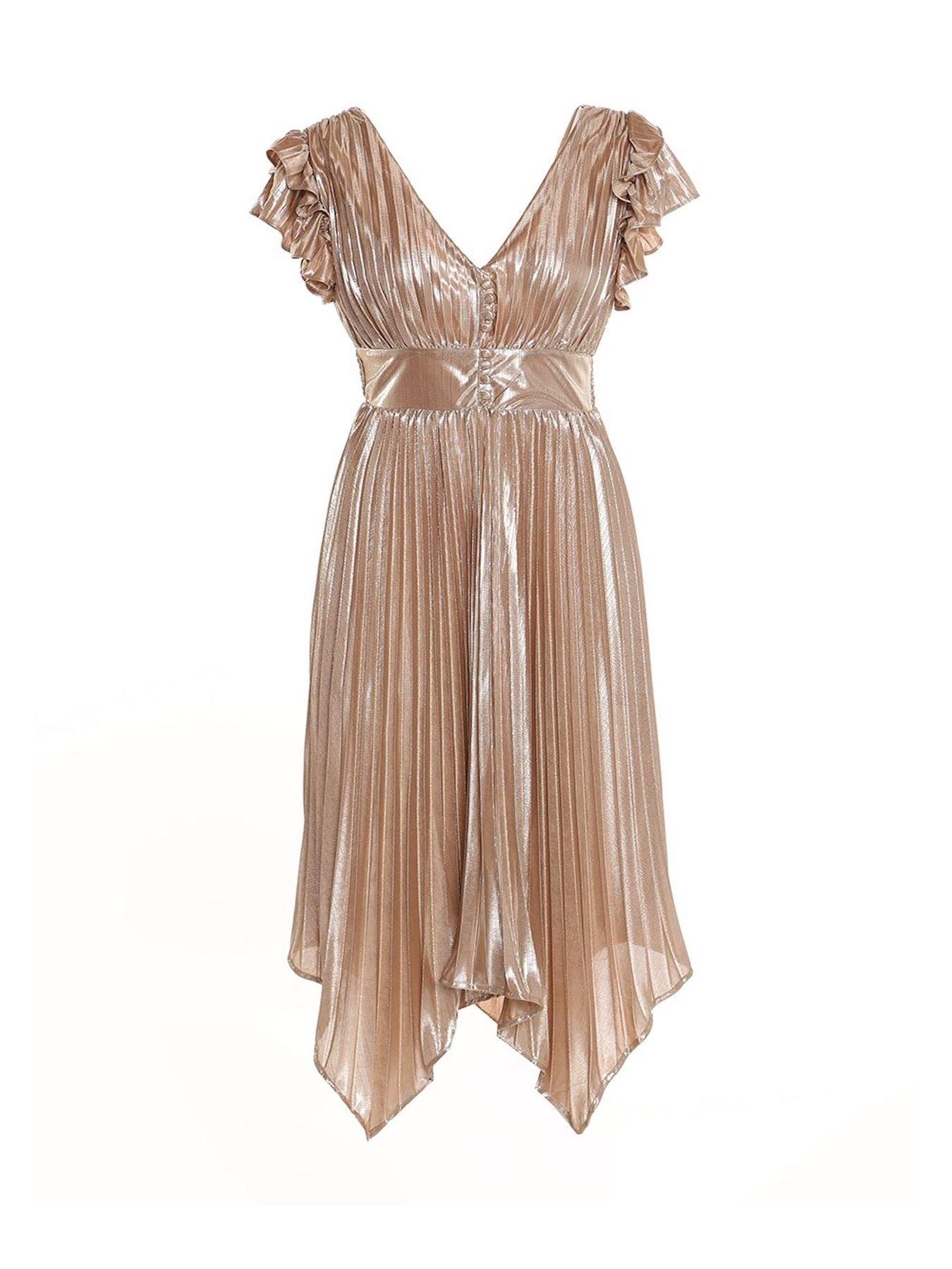 Metallic Pleats Long Dress - BTK COLLECTIONS