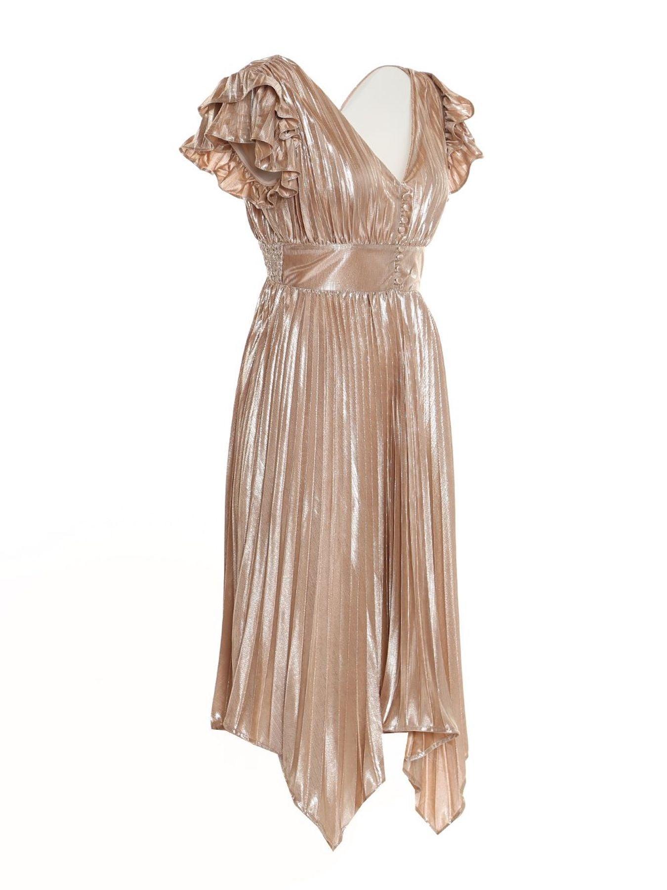 Metallic Pleats Long Dress - BTK COLLECTIONS