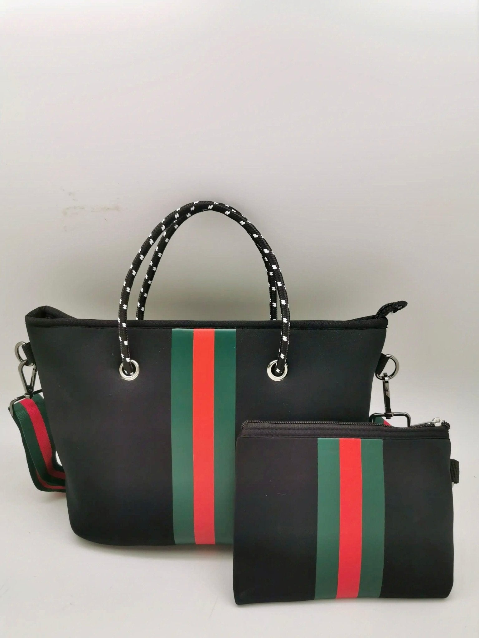 Mini Neopprene Black Tote with Red Stripe - BTK COLLECTIONS