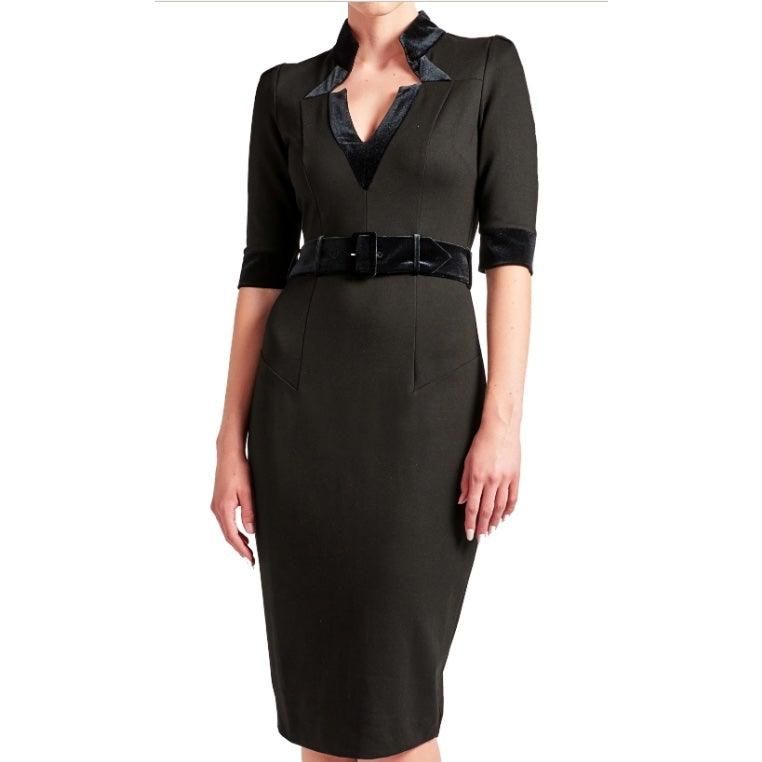 Nicola Sheath Dress - Notch neck Ponte dress with elbow sleeves - BTK COLLECTIONS