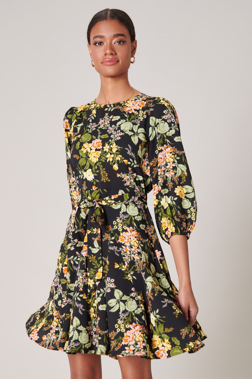 Night Bloom Balloon Sleeve Derby Dress - BTK COLLECTIONS