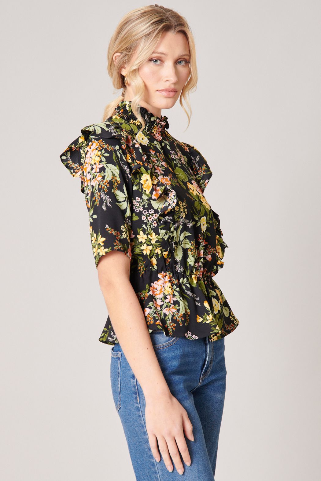 Night Bloom Ruffle Peplum Top - BTK COLLECTIONS