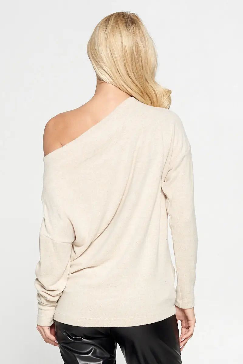 Oatmeal Knit Off the Shoulder Top - BTK COLLECTIONS