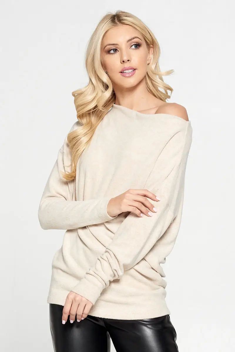 Oatmeal Knit Off the Shoulder Top - BTK COLLECTION