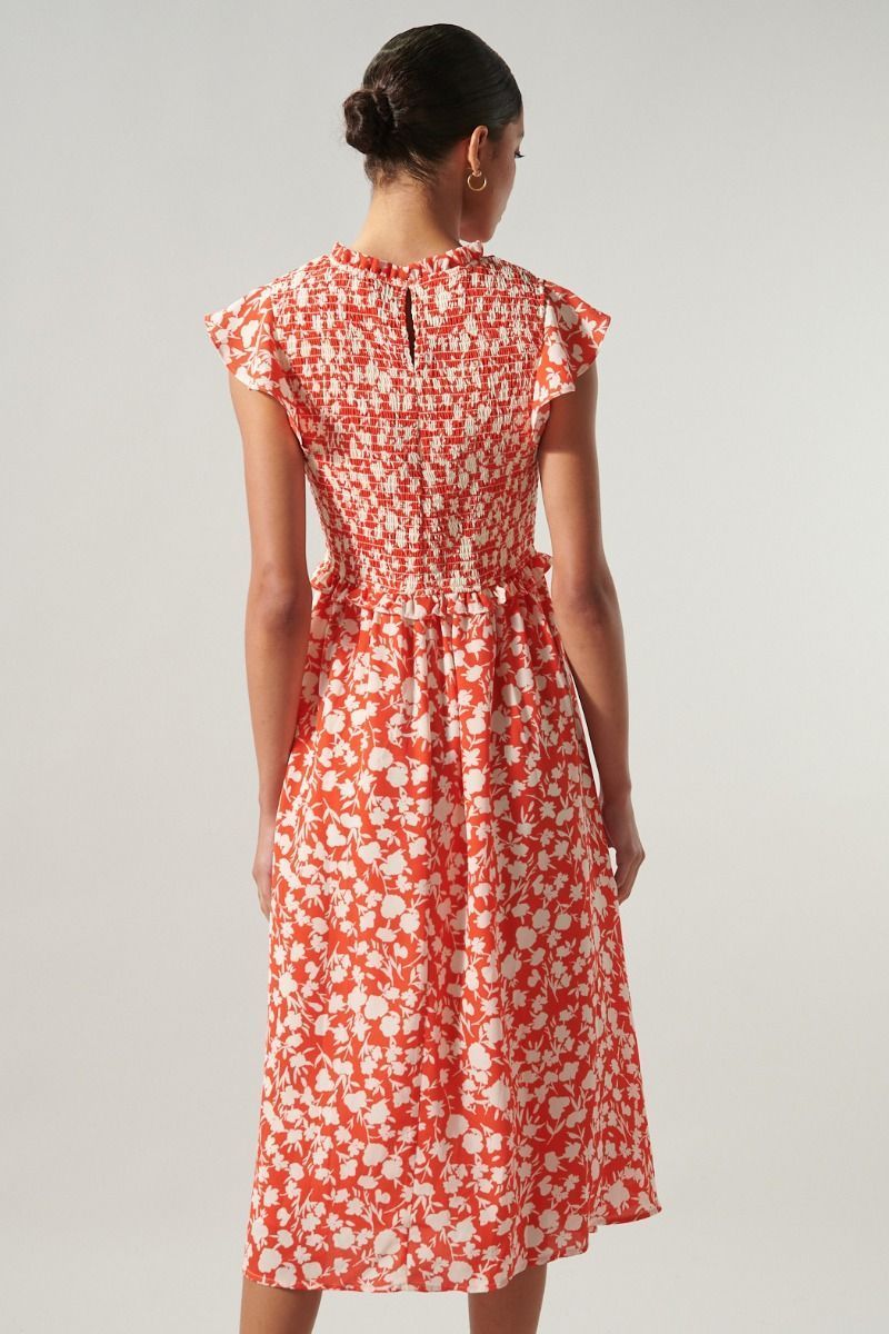 Palmas Cherry Smocked Midi Dress - BTK COLLECTIONS