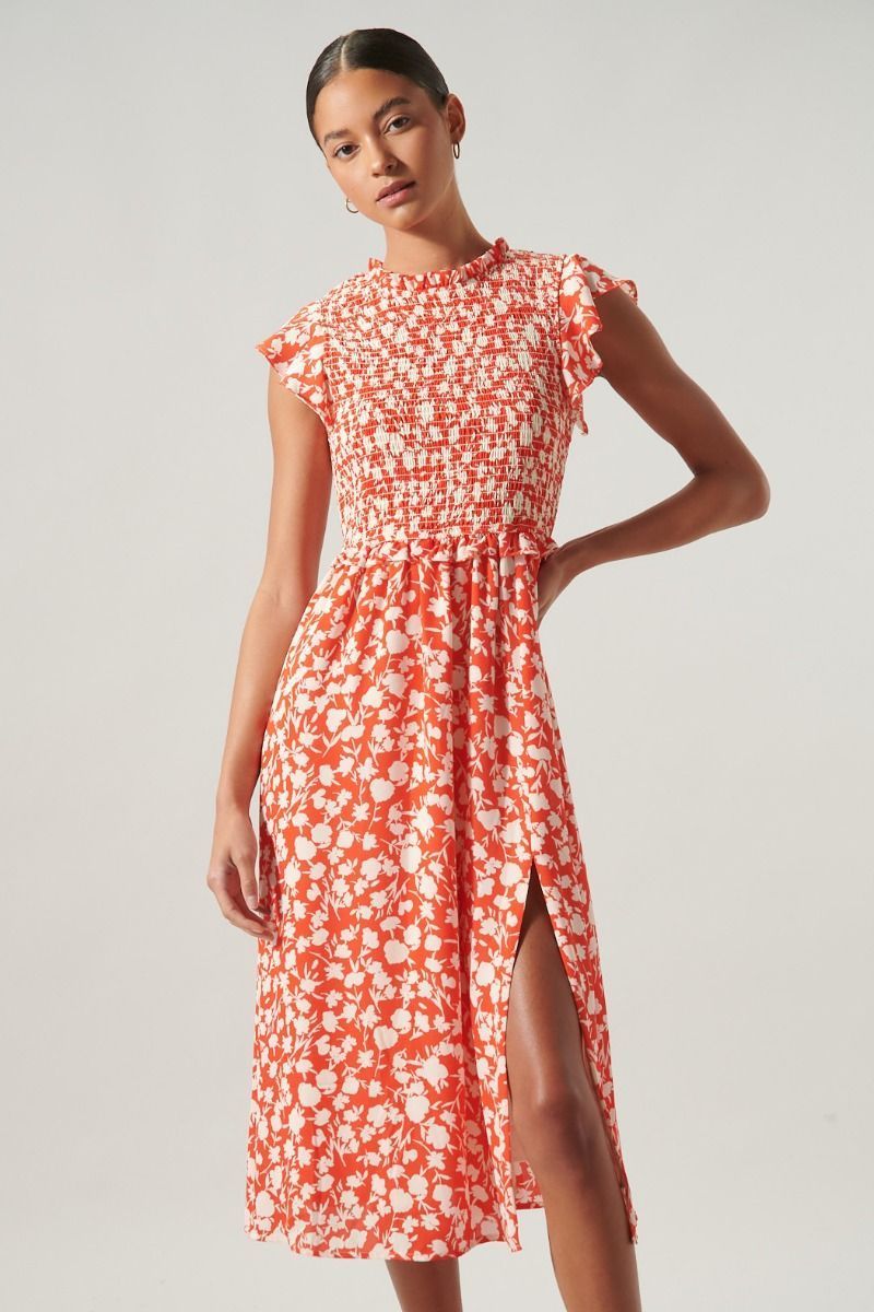 Palmas Cherry Smocked Midi Dress - BTK COLLECTIONS