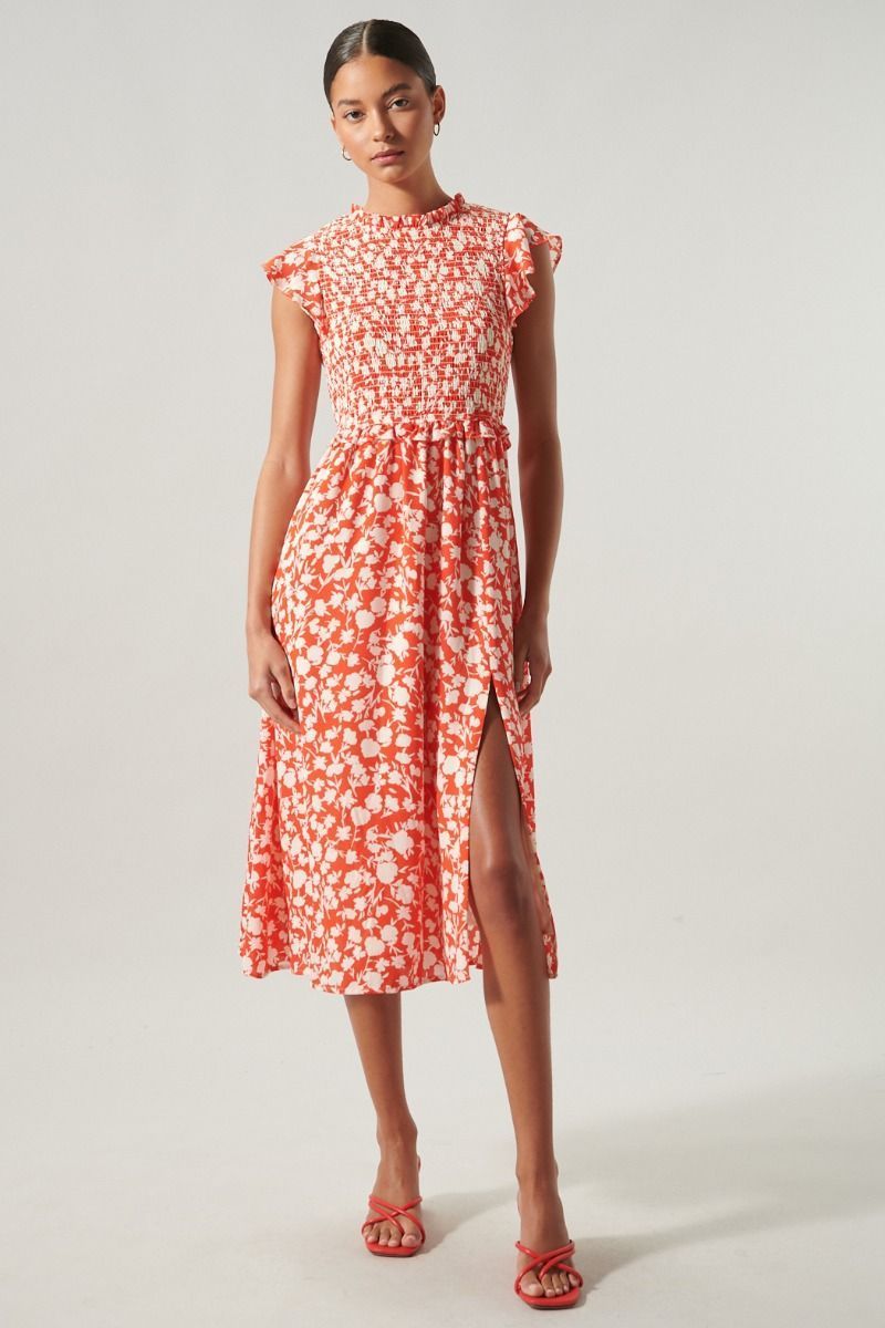 Palmas Cherry Smocked Midi Dress - BTK COLLECTIONS