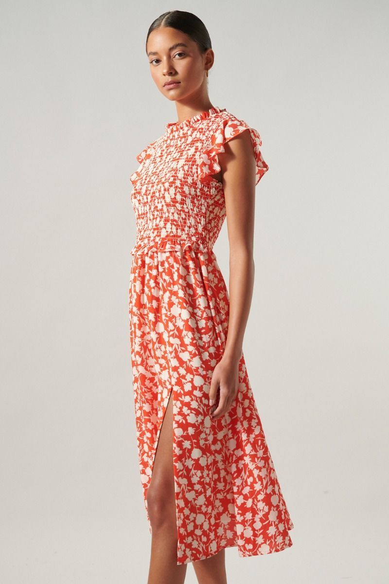 Palmas Cherry Smocked Midi Dress - BTK COLLECTIONS