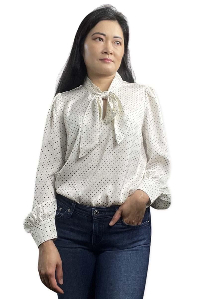 Pin Dot Tie Neck Satin Blouse - BTK COLLECTIONS