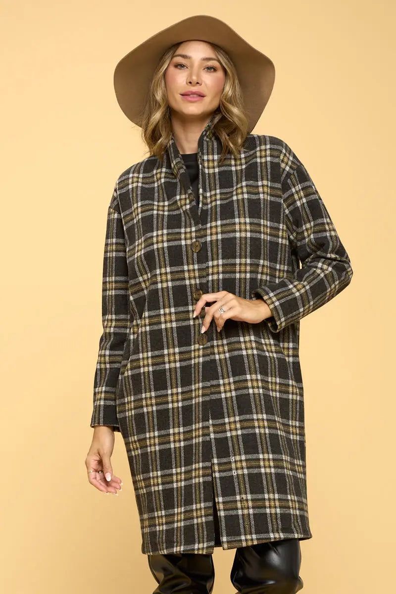 Plaid Coat with Buttons and Pockets - BTK COLLECTIONS