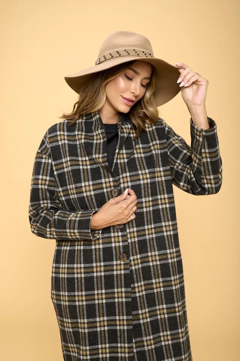 Plaid Coat with Buttons and Pockets - BTK COLLECTIONS