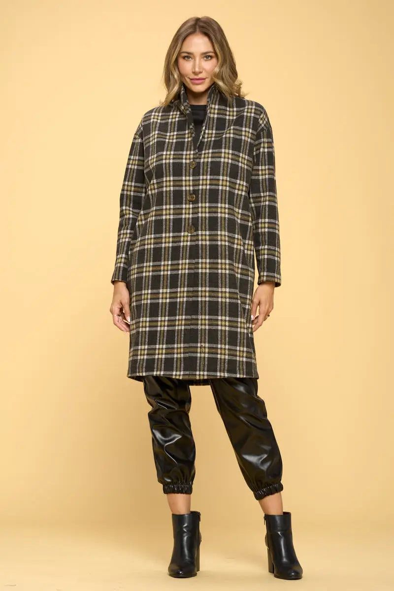 Plaid Coat with Buttons and Pockets - BTK COLLECTIONS