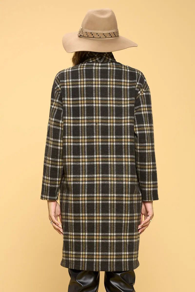 Plaid Coat with Buttons and Pockets - BTK COLLECTIONS