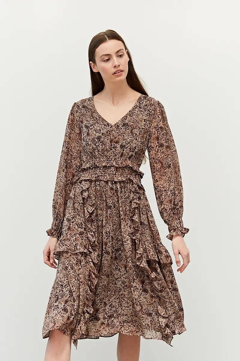 Printed Ruffle Midi Dress - BTK COLLECTIONS