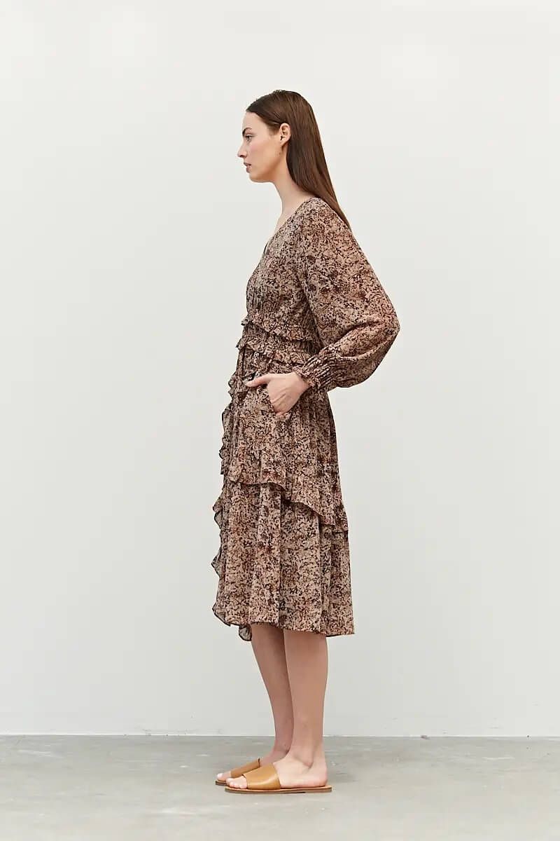 Printed Ruffle Midi Dress - BTK COLLECTIONS