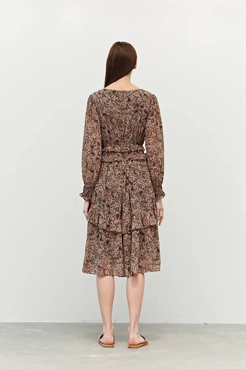 Printed Ruffle Midi Dress - BTK COLLECTIONS