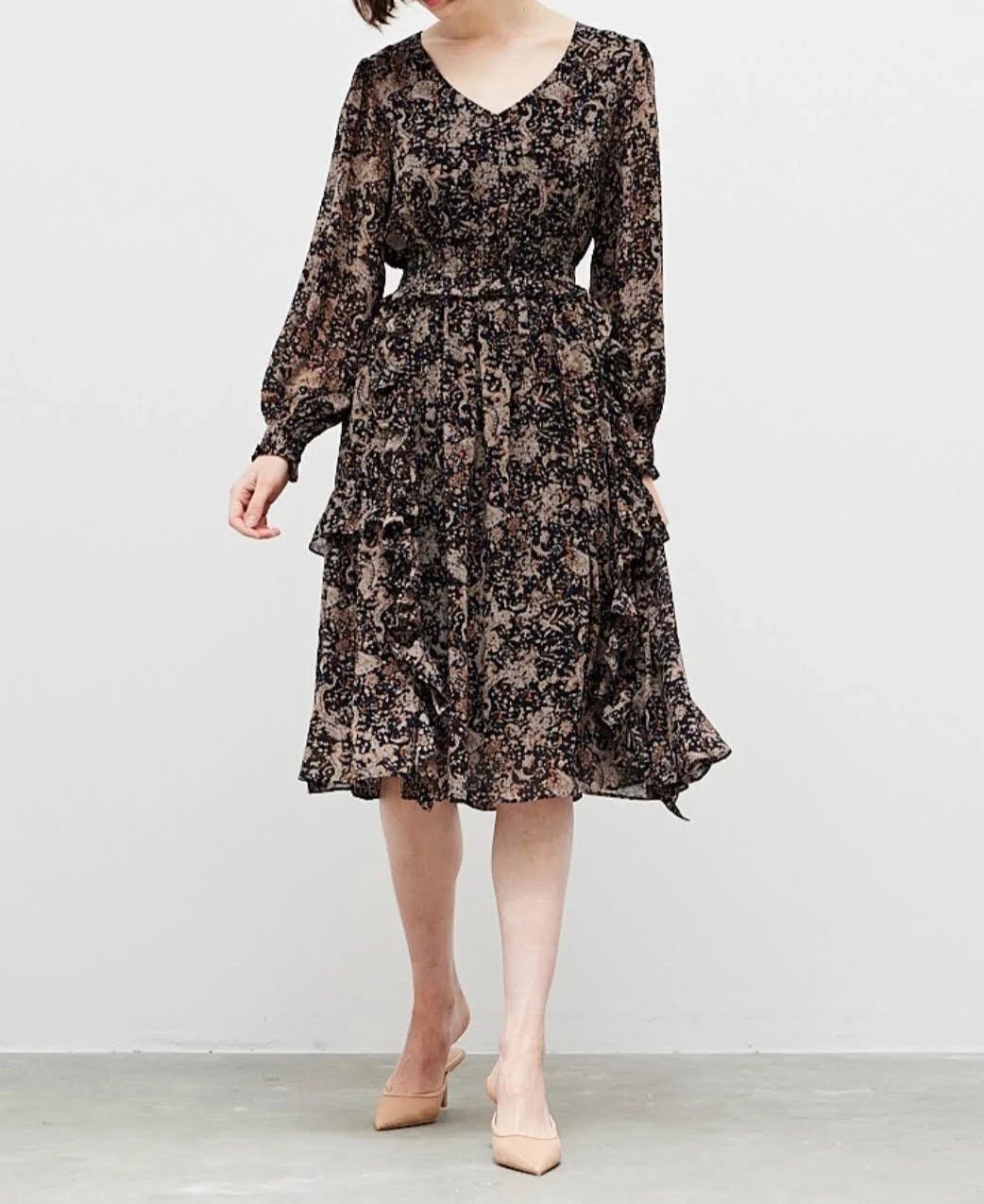 Printed Ruffle Midi Dress - BTK COLLECTIONS