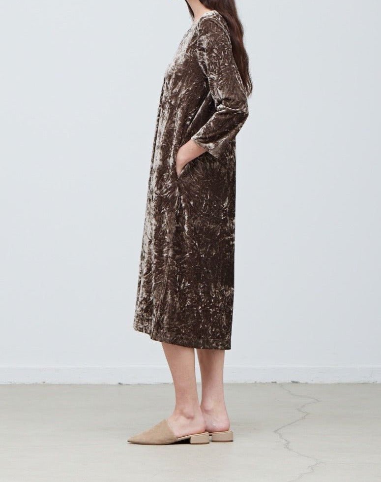 Round Neck Velvet Midi Dress - BTK COLLECTIONS