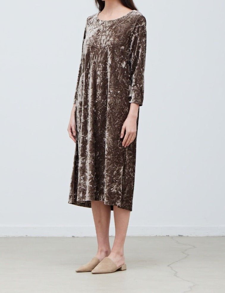 Round Neck Velvet Midi Dress - BTK COLLECTIONS