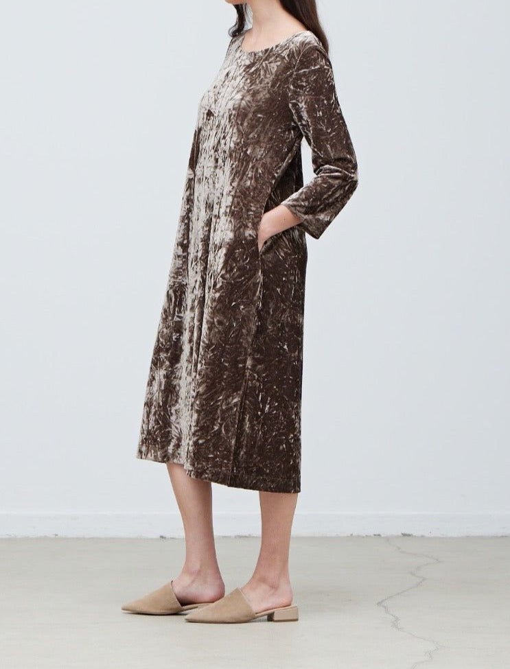 Round Neck Velvet Midi Dress - BTK COLLECTIONS