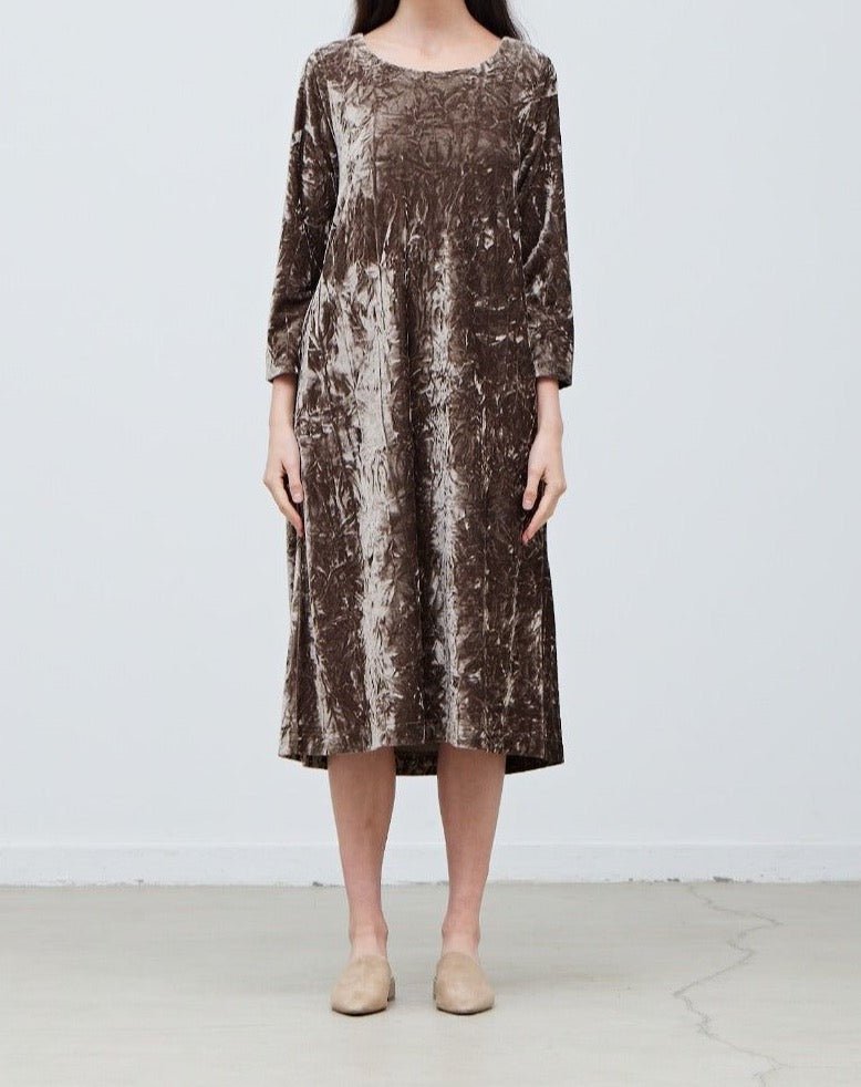 Round Neck Velvet Midi Dress - BTK COLLECTIONS