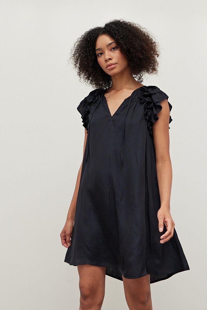 Ruffle Shoulder Mini Dress - BTK COLLECTIONS