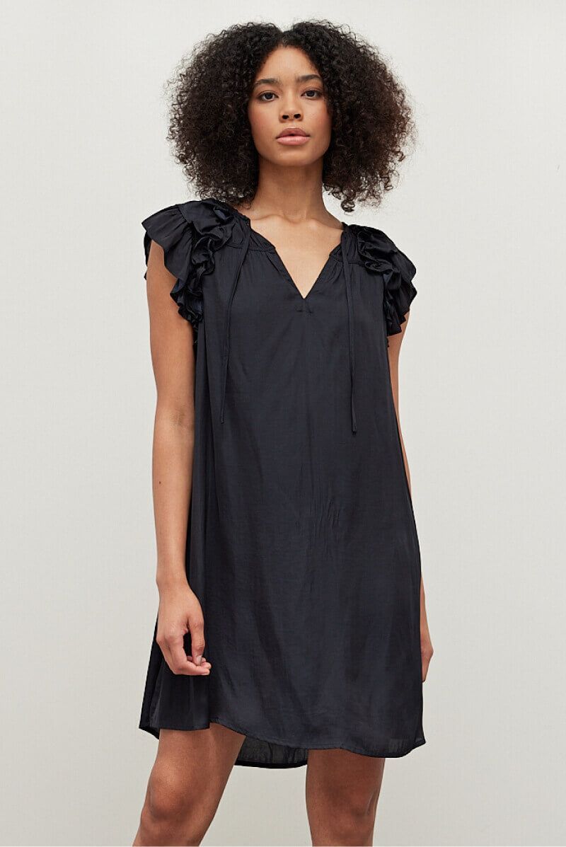 Ruffle Shoulder Mini Dress - BTK COLLECTIONS