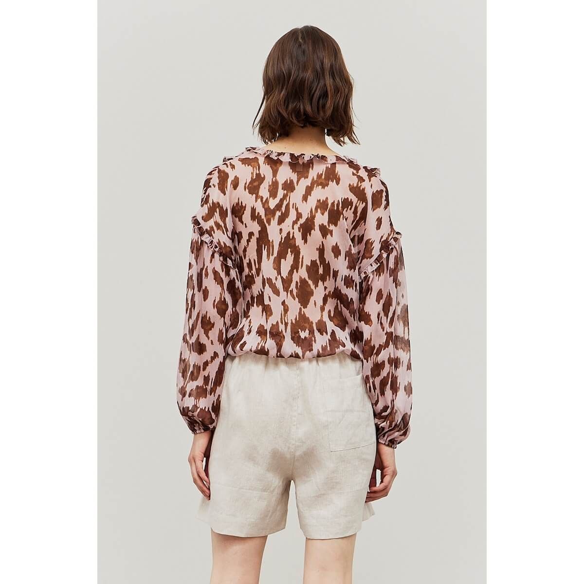 Ruffled Print Chiffon Blouse - BTK COLLECTIONS