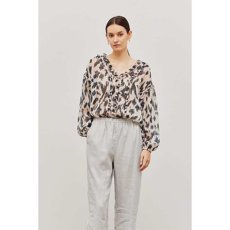 Ruffled Print Chiffon Blouse - BTK COLLECTIONS