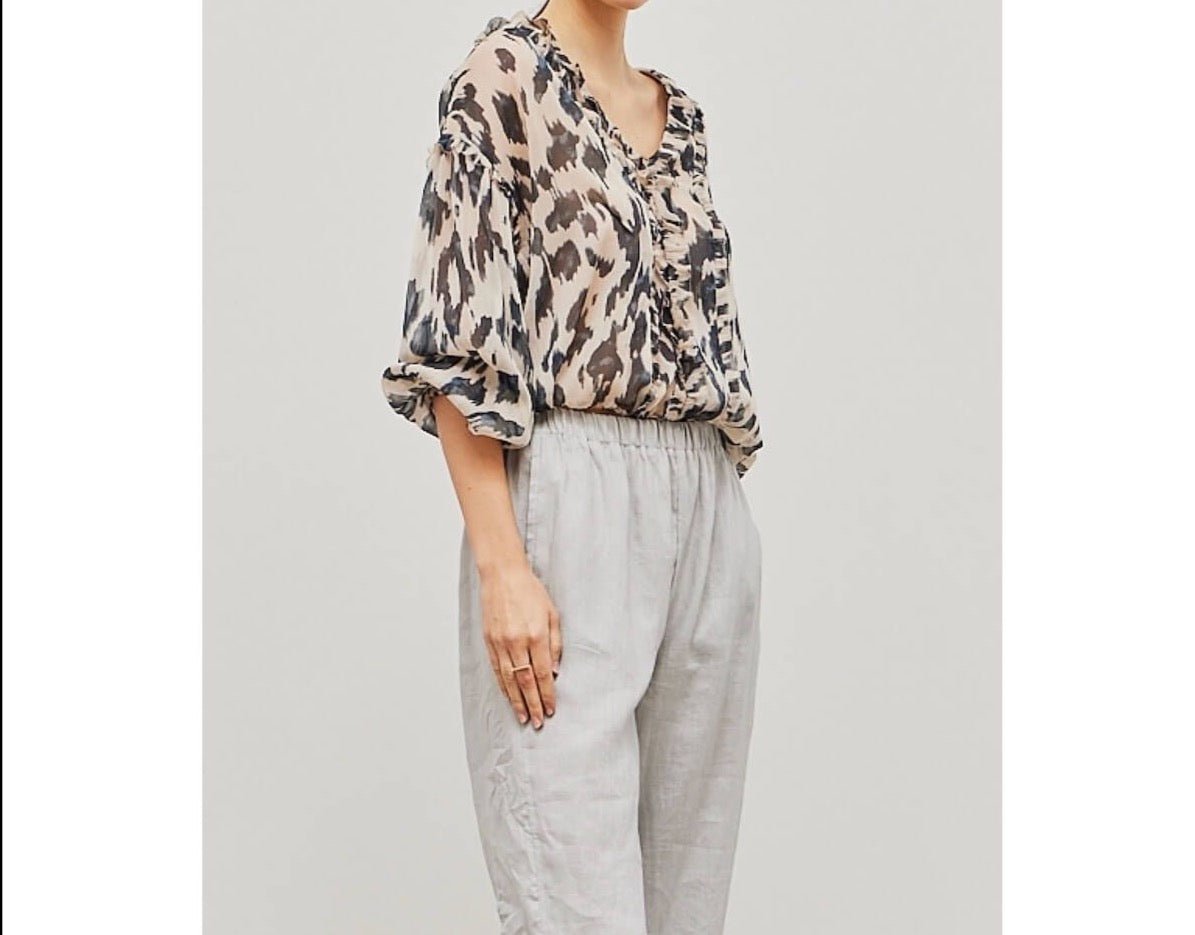 Ruffled Print Chiffon Blouse - BTK COLLECTIONS