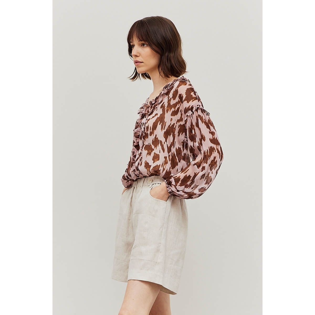 Ruffled Print Chiffon Blouse - BTK COLLECTIONS