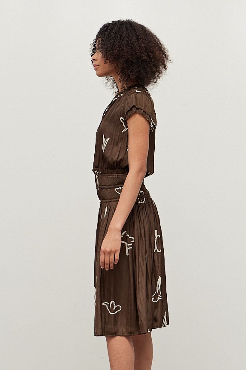 Satin Painted Floral Ruffle Dress - BTK COLLECTIONS