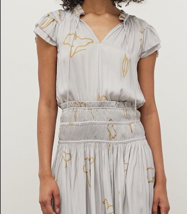 Satin Painted Floral Ruffle Dress - BTK COLLECTIONS