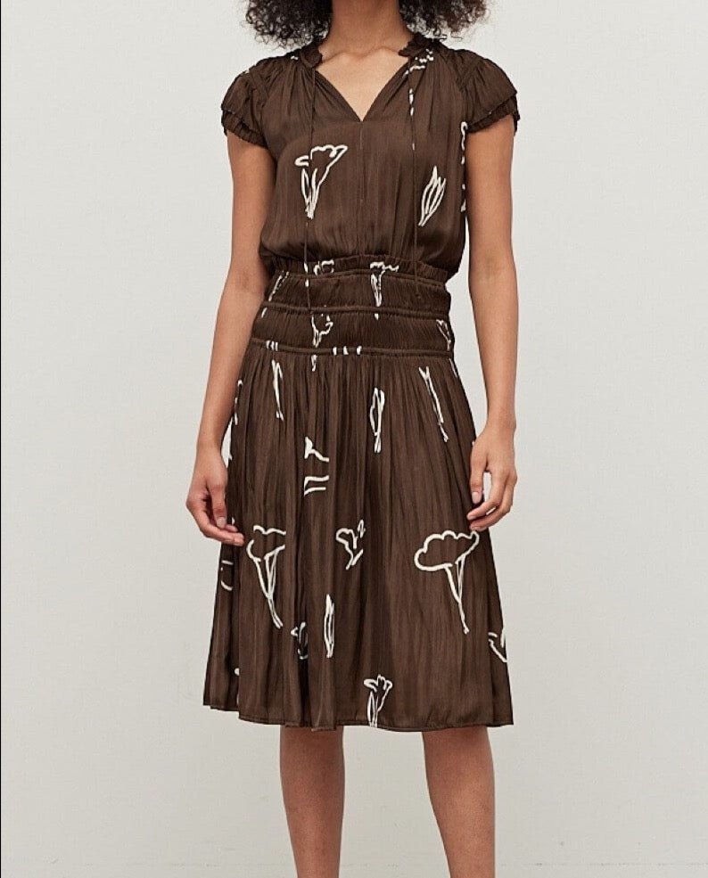 Satin Painted Floral Ruffle Dress - BTK COLLECTIONS