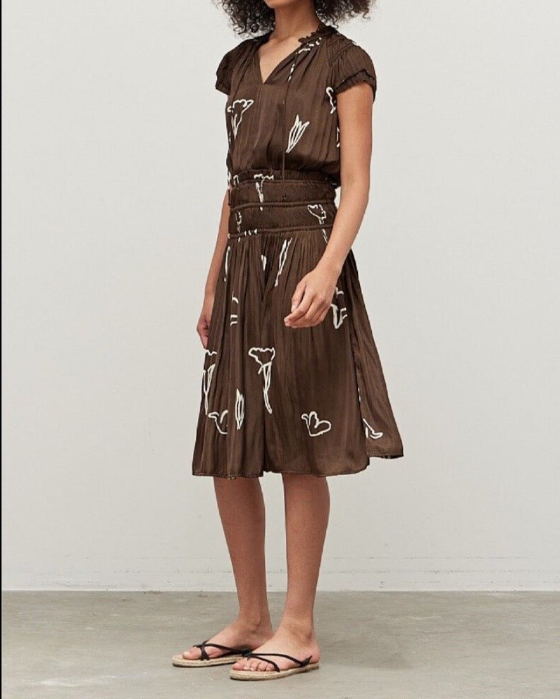 Satin Painted Floral Ruffle Dress - BTK COLLECTIONS