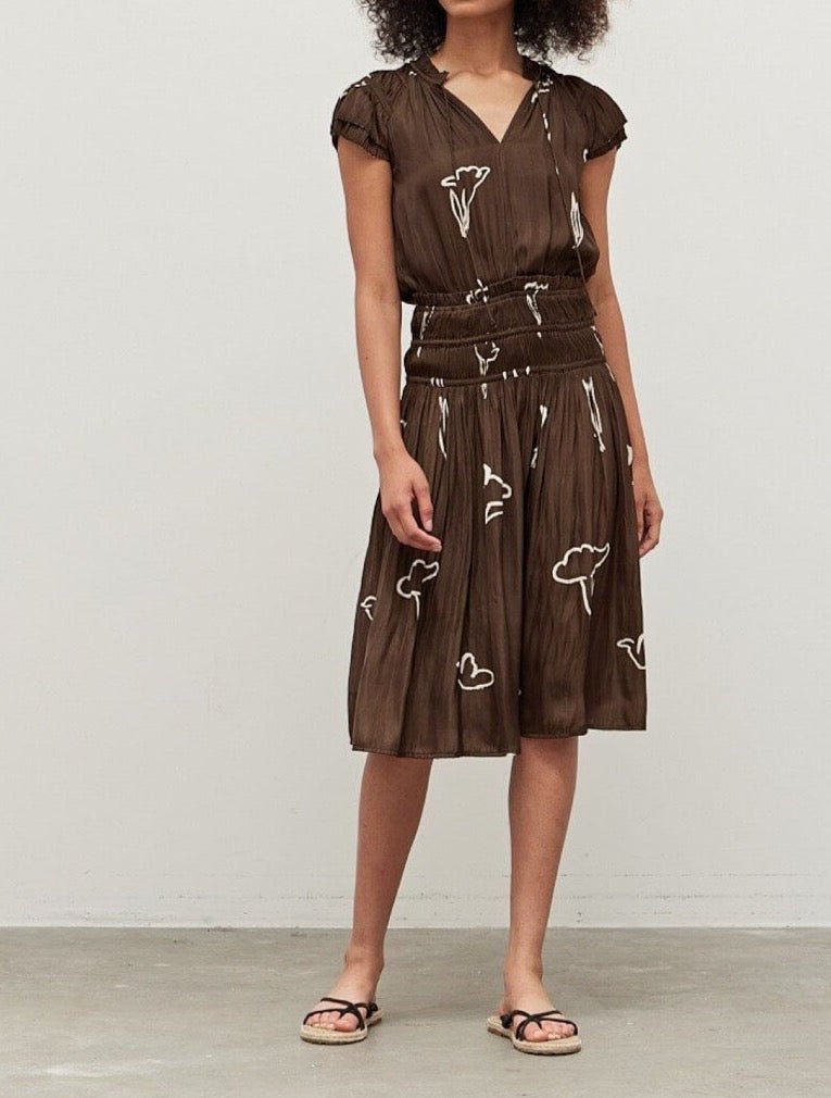 Satin Painted Floral Ruffle Dress - BTK COLLECTIONS