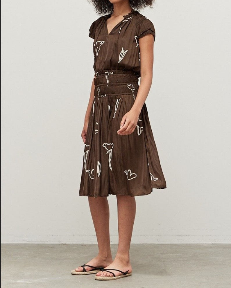 Satin Painted Floral Ruffle Dress - BTK COLLECTION