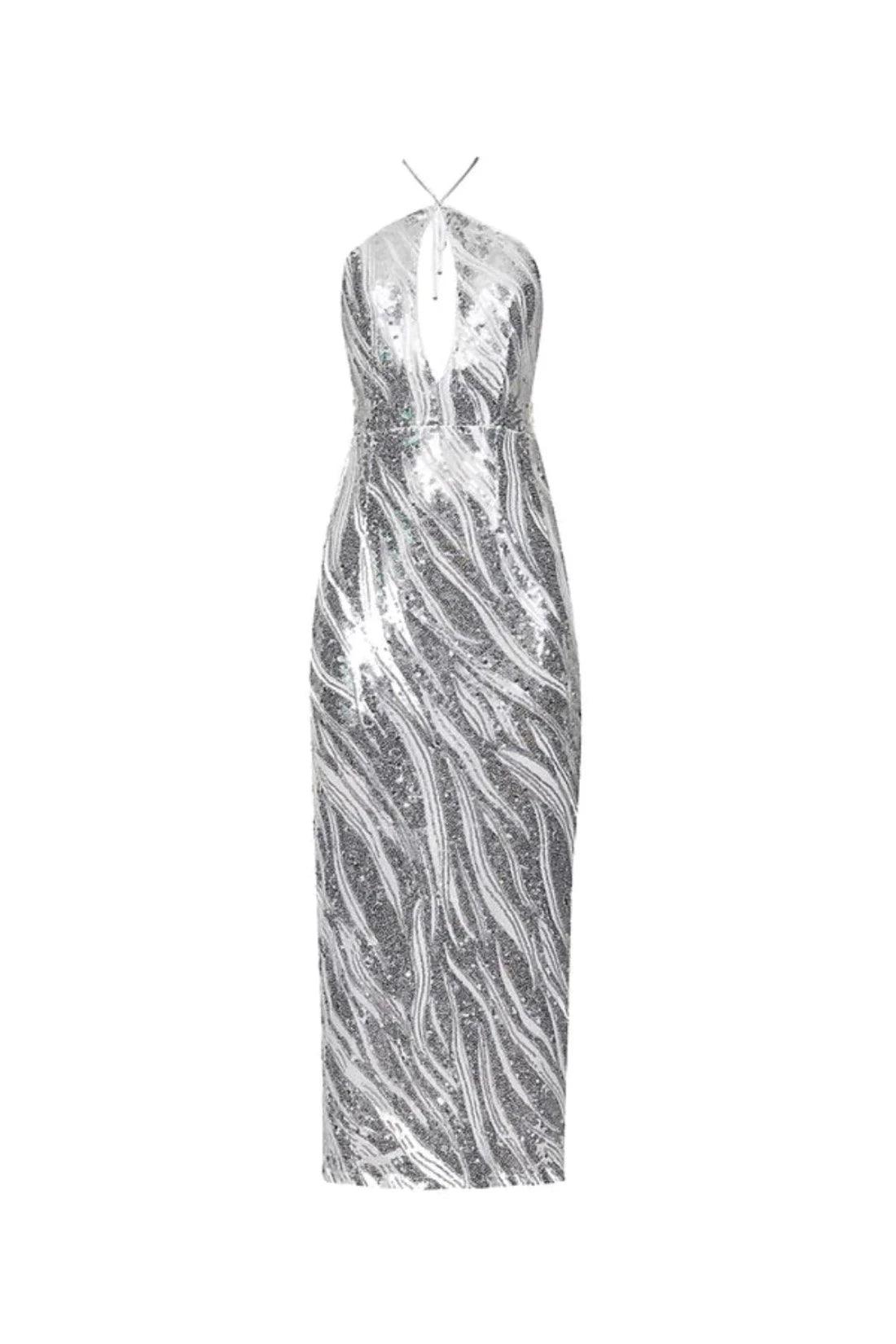 Sequin - Embellished Maxi Dress with Halter Neckline - BTK COLLECTIONS