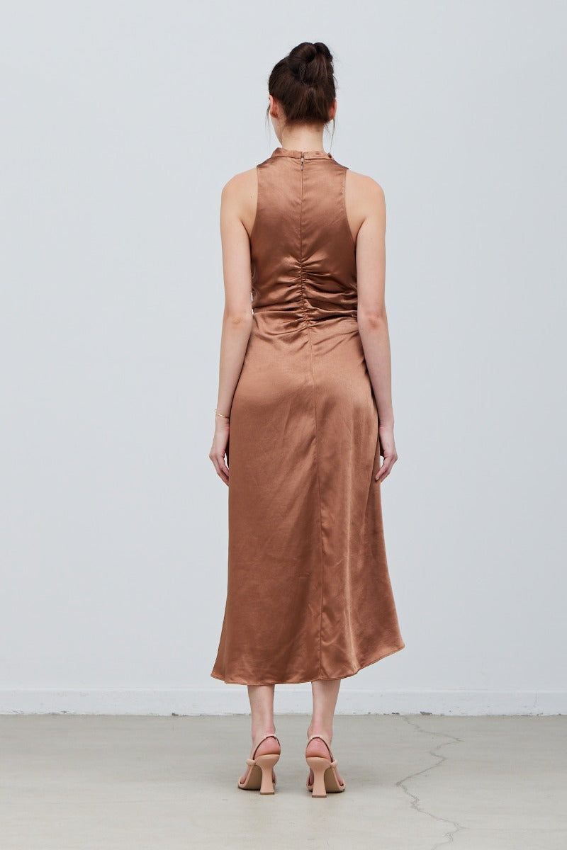 Shirred Drape Satin Dress - BTK COLLECTIONS